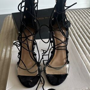 Aldo Black Lace-Up Heels with Clear Strap